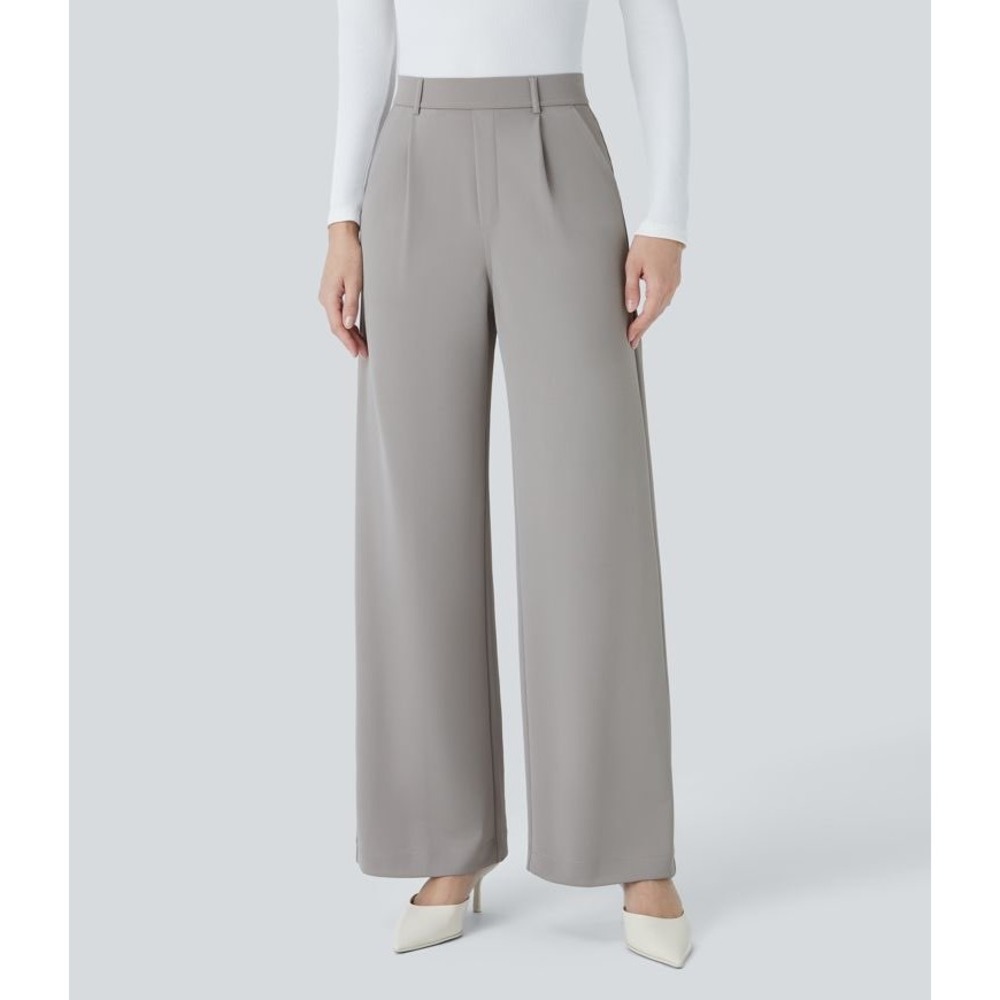 Halara Flex™ High Waisted Pocket Straight Leg‎ Crepe Work Pants In Paloma Large